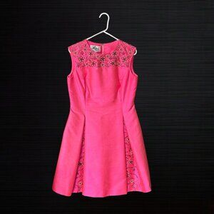 Vintage Jean Lutece Custom Tailored in Hong Kong. Hot pink shantung. Size 12.